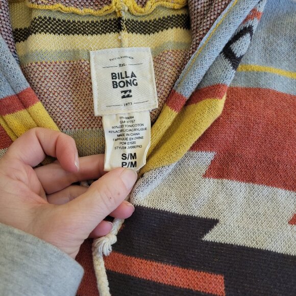 Billabong Hooded Sweater Poncho Boho Aztec Tribal - Picture 4 of 5